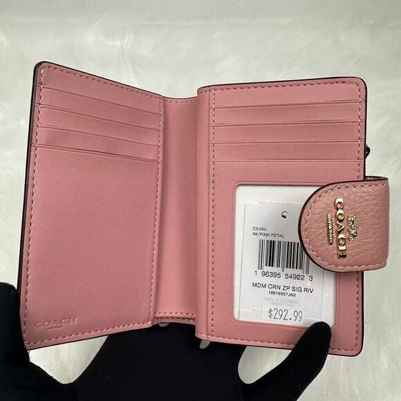 Coach Medium Corner Zip Wallet With Signature Rivets In Pink Petal NWT CX404 - Picture 4 of 6